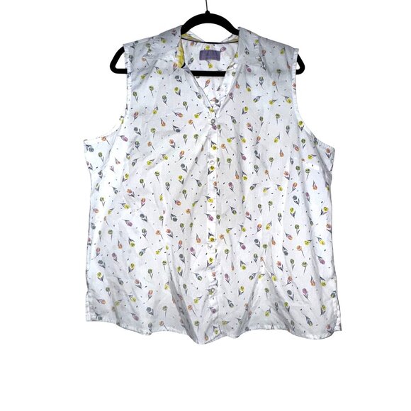 Laura Scott Womens Sleeveless Floral Button-Up Blouse Lightweight Cotton/Poly Bl - Picture 1 of 6